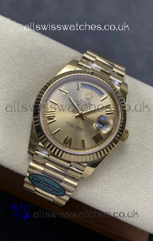 Rolex Day Date 228238 Yellow Gold in Gold Roman Dial Super Clone Watch 