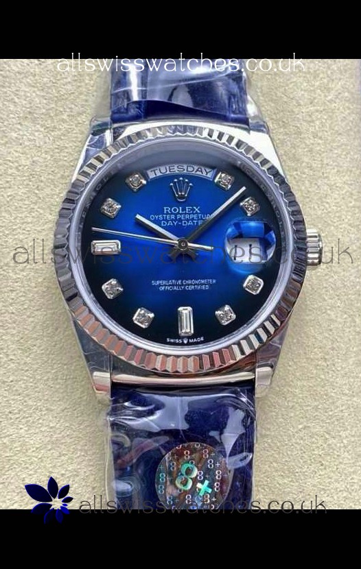 Rolex Day Date 128236 Stainless Steel Blue Ombre Diamonds Dial Super Clone Watch 