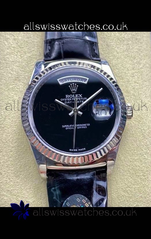Rolex Day Date 128236 Stainless Steel Black Dial Super Clone Watch 