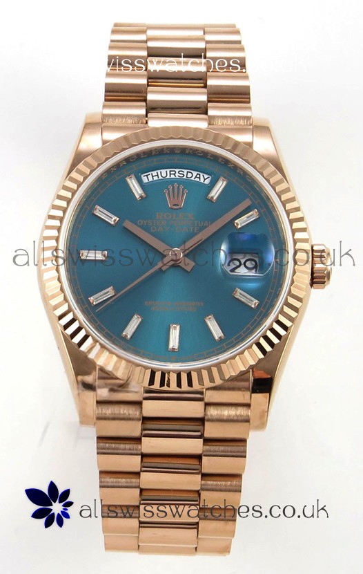 Rolex Day Date 128345 Rose Gold Green Crystal Dial Super Clone Watch 