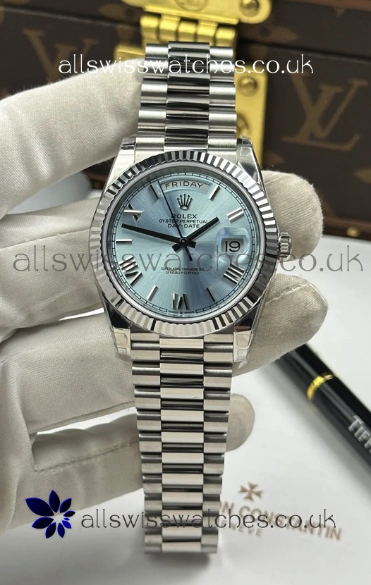 Rolex Day Date 228236 Stainless Steel ICE Blue Dial Super Clone Watch 
