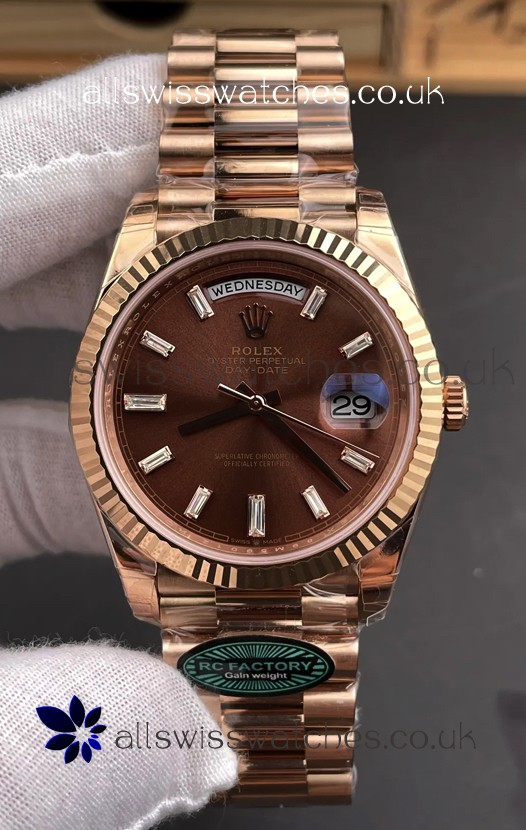 Rolex Day Date 228236 Rose Gold Brown Dial Super Clone Watch 