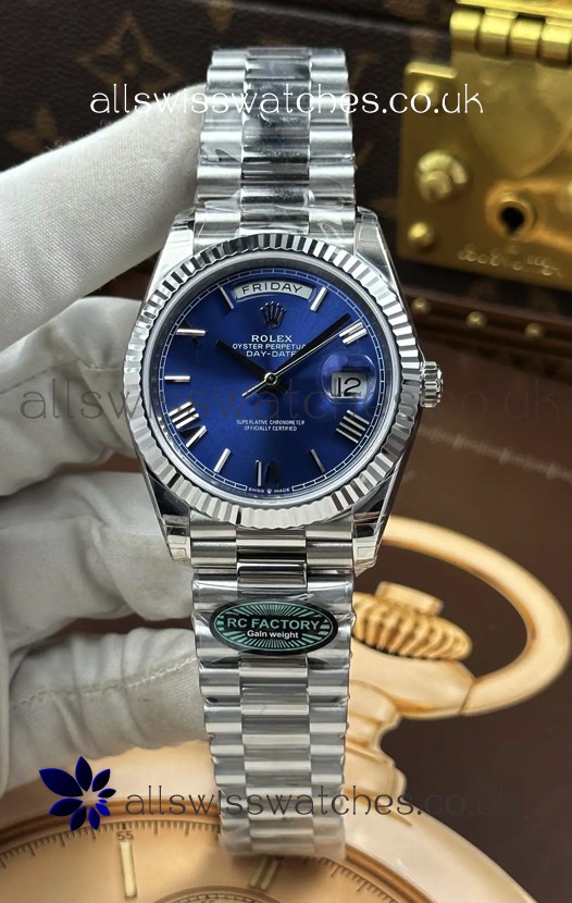 Rolex Day Date 228236 Stainless Steel Blue Roman Dial Super Clone Watch 