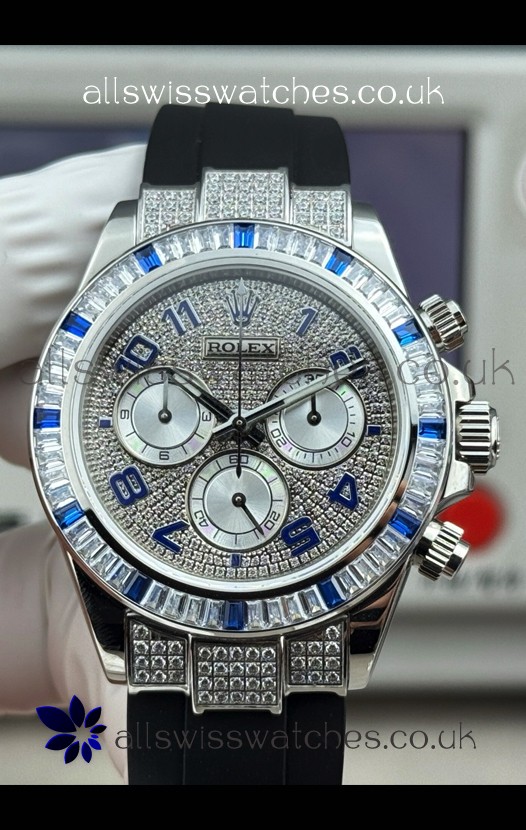 Rolex Daytona 116599 FREE SPRUNG MVMT White Gold Diamonds Paved Super Clone Watch 
