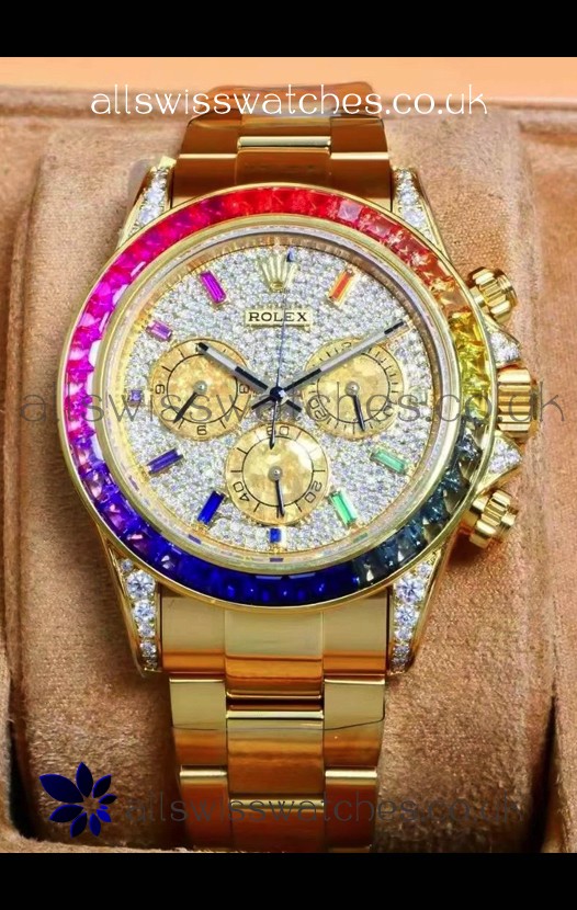 Rolex Daytona 116568 Rose Gold Moissanites Paved Dial Super Clone Watch 
