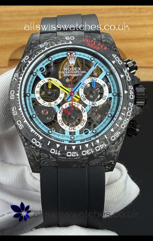 Rolex Daytona DiW Skeleton Carbon Casing Oysterflex Super Clone Watch 
