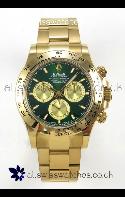 Rolex Daytona 126508 Yellow Gold Green Dial FREE SPRUNG Super Clone Watch 
