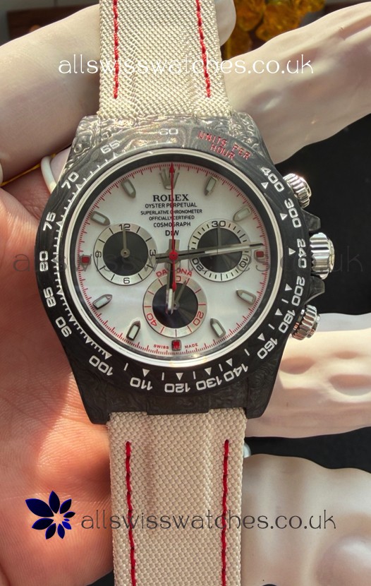 Rolex Daytona DiW Black Carbon Fiber Speedster White Dial Super Clone Watch 