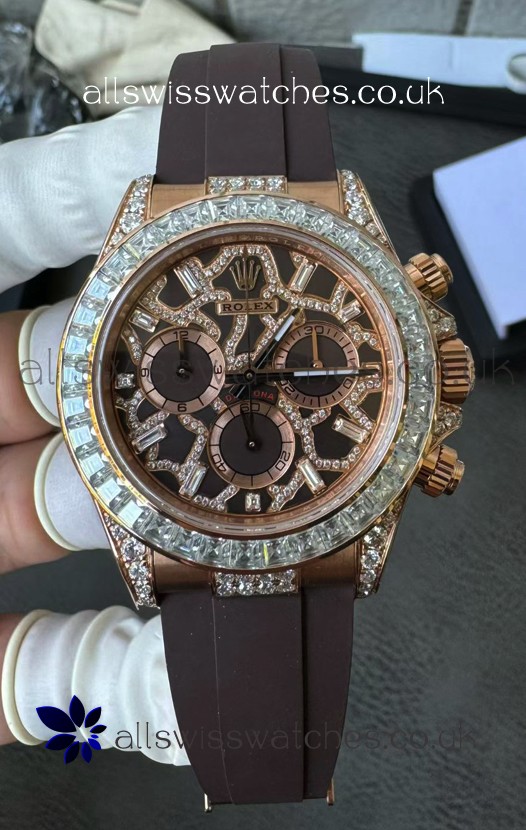 Rolex Daytona 126555TBR Giraffe Rose Gold Chestnut Brown Moissanites Dial Super Clone Watch