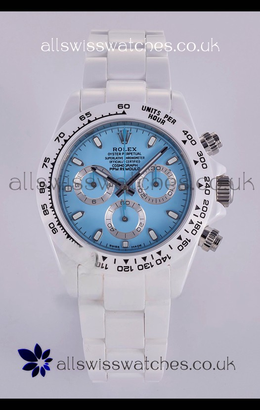 Rolex Daytona AET White Ceramic Blue Dial 4130 Movment Super Clone Watch 