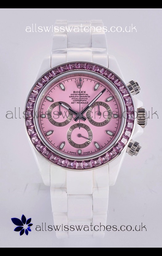 Rolex Daytona AET White Ceramic Pink Dial 4130 Movment Super Clone Watch 