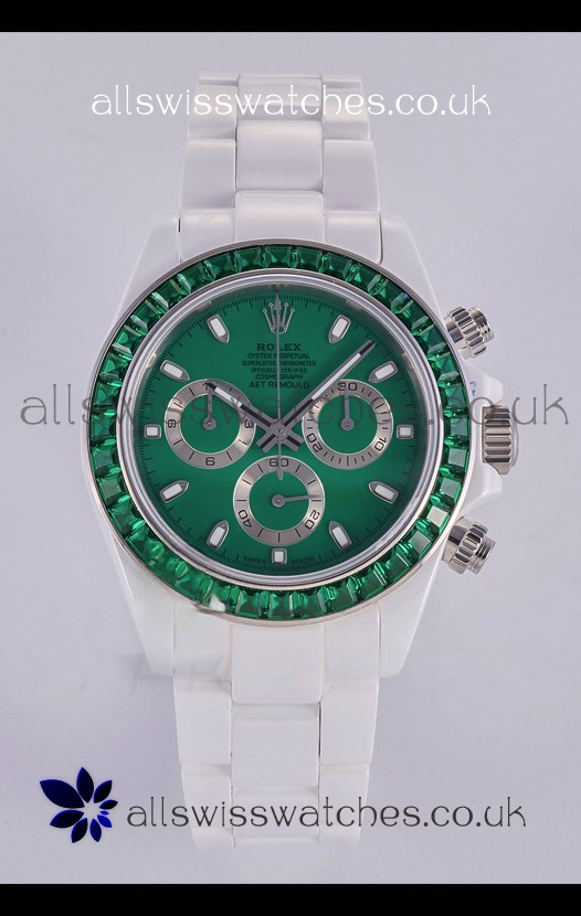 Rolex Daytona AET White Ceramic Green Dial 4130 Movment Super Clone Watch 