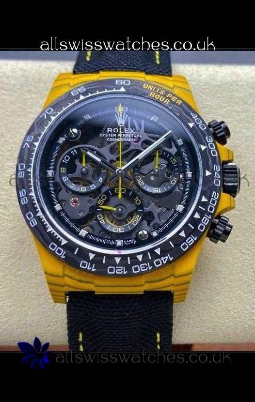 Rolex Daytona Yellow TPT Casing Skeleton Dial Nylon Strap Super Clone Watch 