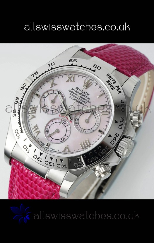 Rolex Daytona 116519 Stainless Steel Pink Pearl Leather Strap Super Clone Watch