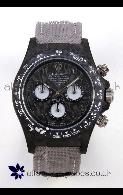 Rolex Daytona DiW Black Carbon Arabic Numerals Super Clone Watch 