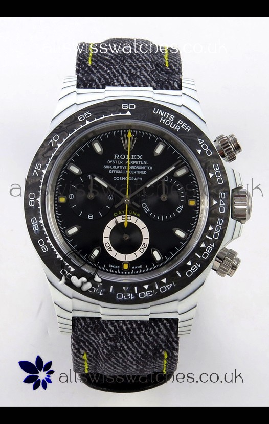 Rolex Daytona DiW White Carbon Black Dial Super Clone Watch 