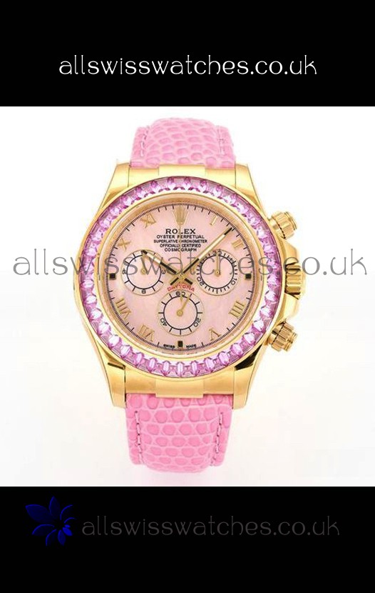 Rolex Daytona 116568 Yellow Gold 4801 Movement Sapphires Pearl Dial Super Clone Watch 