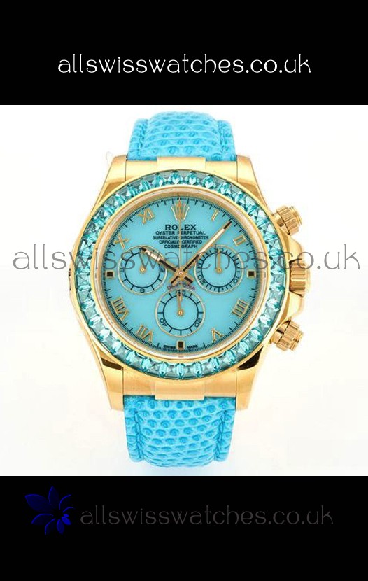 Rolex Daytona 116568 Yellow Gold 4801 Movement Sapphires Blue Dial Super Clone Watch 