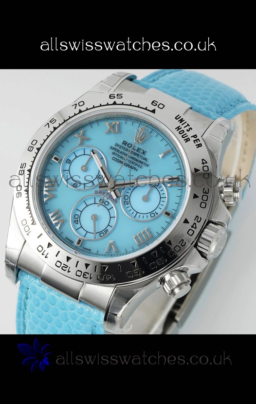 Rolex Daytona 116519 Stainless Steel Blue Pearl Leather Strap Super Clone Watch