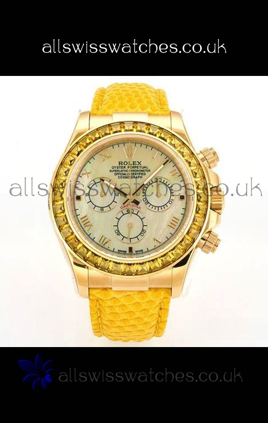Rolex Daytona 116568 Yellow Gold 4801 Movement Sapphires Yellow Dial Super Clone Watch 