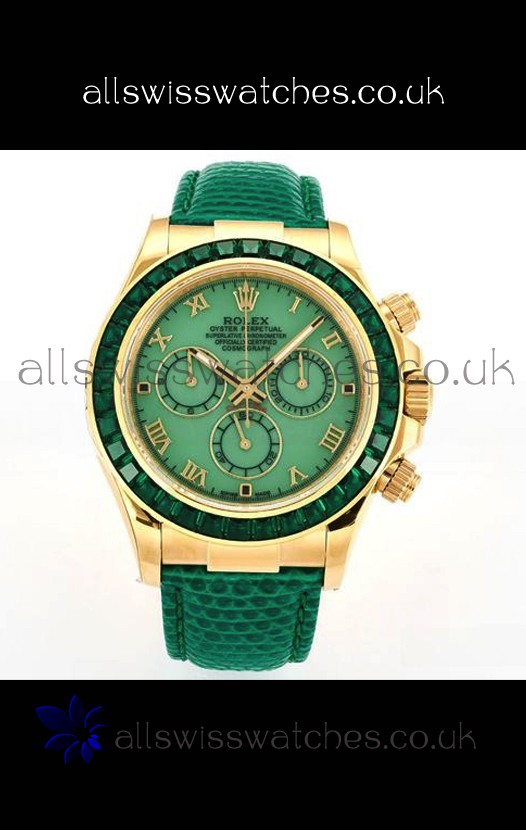 Rolex Daytona 116568 Yellow Gold 4801 Movement Sapphires Green Dial Super Clone Watch 