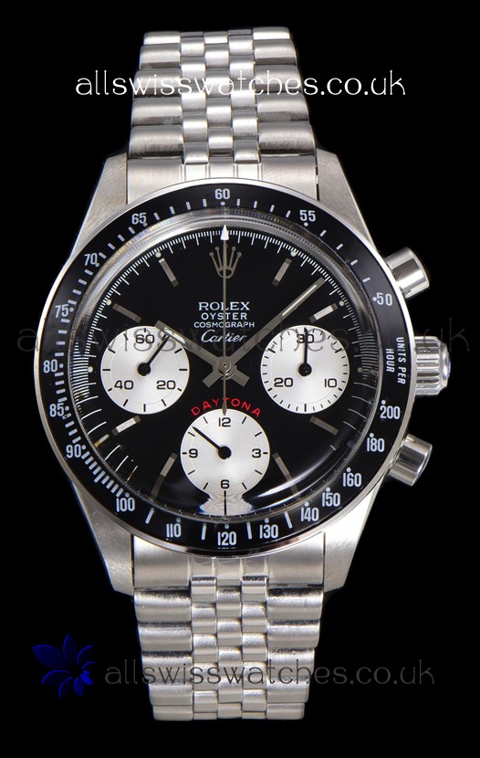 Rolex Daytona Paul Newman 37MM Cartier Black Dial Manual Wind Super Clone Watch 