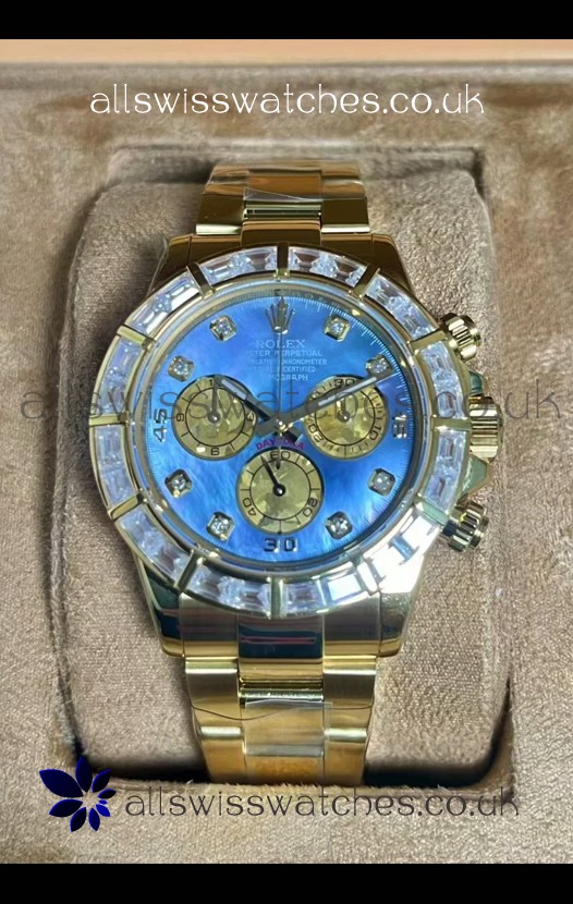 Rolex Daytona 116568 Yellow Gold Blue Pearl Dial Super Clone Watch 