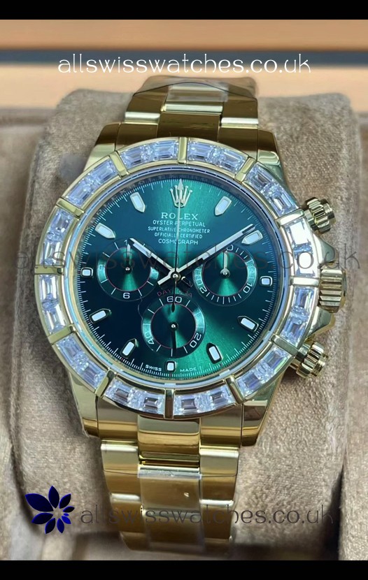Rolex Daytona 116568 Yellow Gold Green Dial Super Clone Watch 