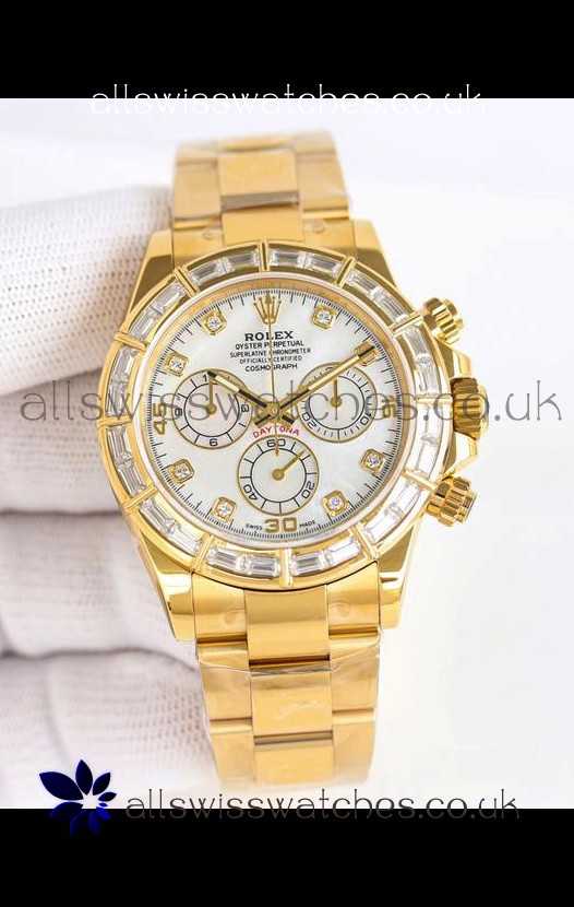 Rolex Daytona 116519 Yellow Gold White Pearl Dial Super Clone Watch 