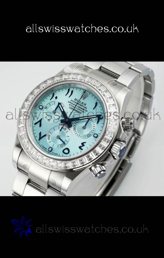 Rolex Daytona 116519 Stainless Steel Ice Blue Arabic Dial Super Clone Watch 