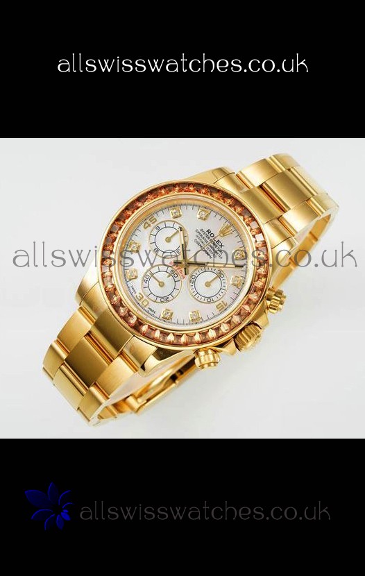Rolex Daytona 116519 Yellow Gold Pearl Dial Super Clone Watch 