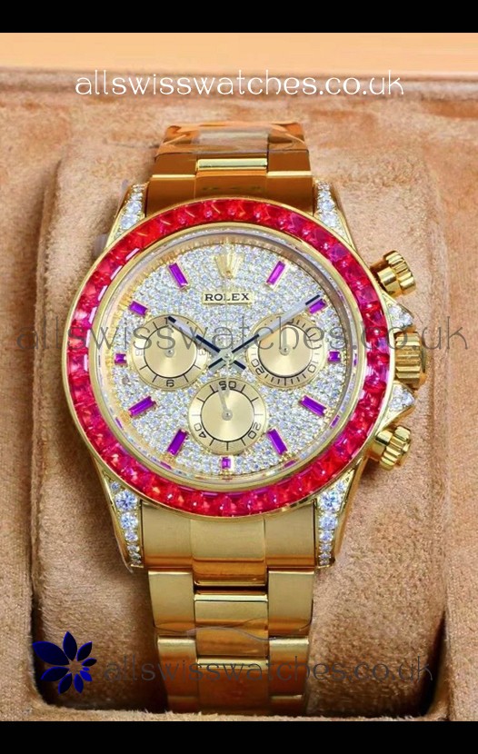 Rolex Daytona 116568 Rose Gold Moissanites Paved Dial Super Clone Watch 