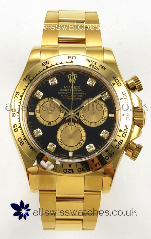 Rolex Daytona 126508 Yellow Gold Black Dial FREE SPRUNG MVMT Super Clone Watch 