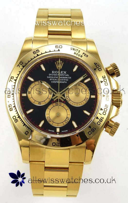 Rolex Daytona 126508 Yellow Gold Black Dial FREE SPRUNG MVMT Super Clone Watch 