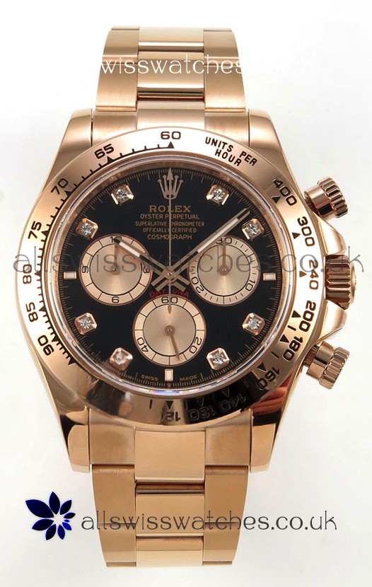 Rolex Daytona 126505 Rose Black Diamonds Dial FREE SPRUNG MVMT Super Clone Watch 