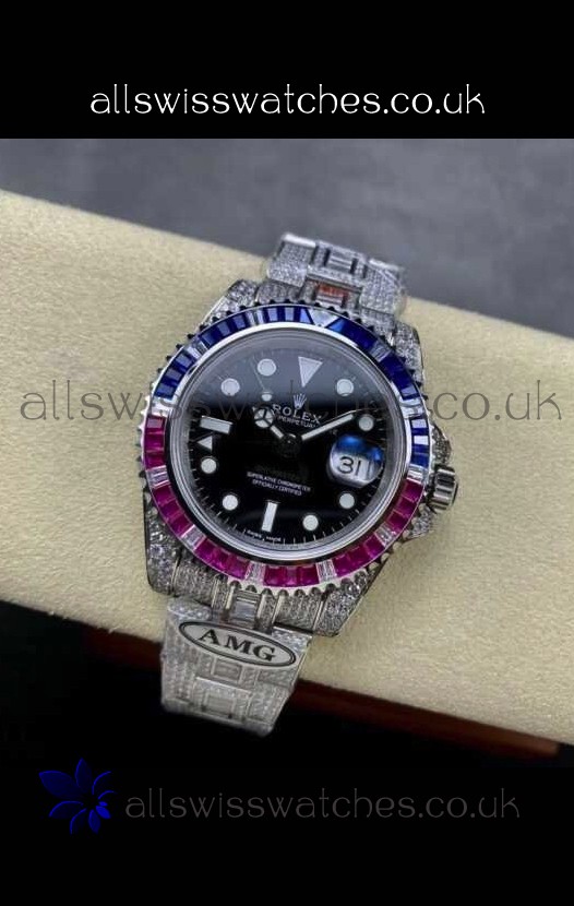 Rolex GMT Masters II Iced Out Super Clone Blue/Red Sapphires Super Clone Watch 