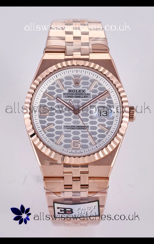 Rolex Land-Dweller 127336 Steel Honeycomb Dial Rose Gold 40MM Super Clone Watch 