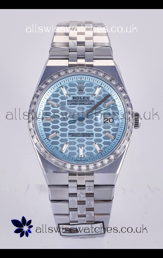 Rolex Land-Dweller 127336 Ice Blue Honeycomb Diamonds 40MM Super Clone Watch 