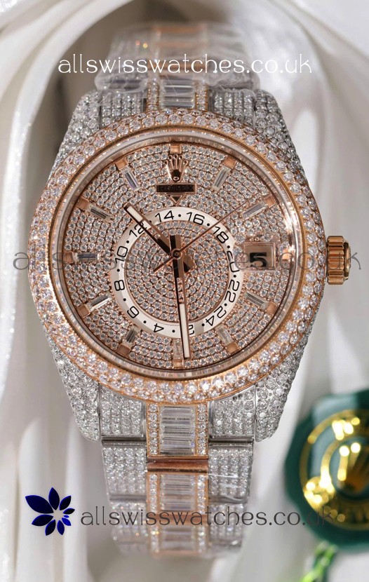 Rolex Sky-Dweller REF #m336934 Rose Gold moissanite Iced Out Swiss Replica Watch 