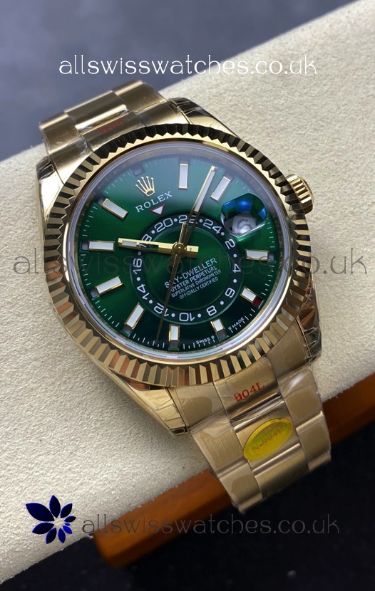 Rolex Sky-Dweller REF# 336238 Green Dial Oyster Yellow Gold Super Clone Watch 