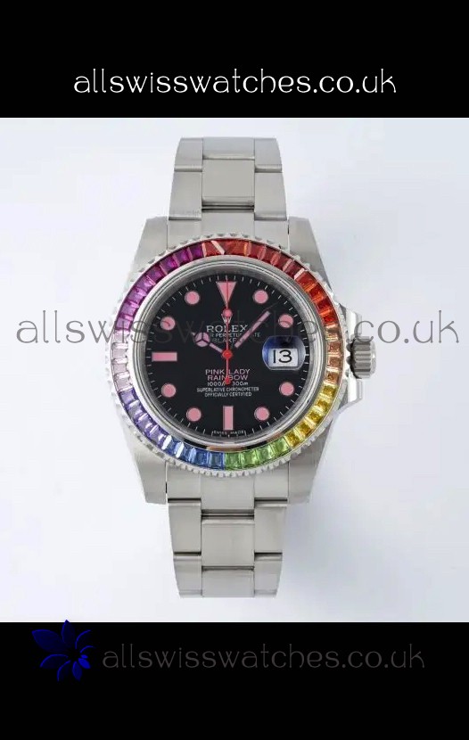 Rolex Submariner Pink Lady Rainbow 40MM Sapphires Super Clone Watch