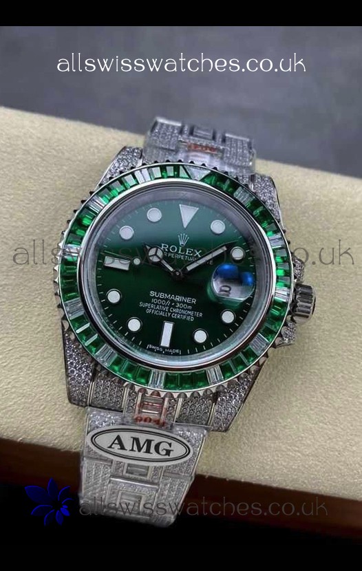 Rolex Submariner 116610 Iced Out Edition 18 Green Dial Swiss Replica Watch 