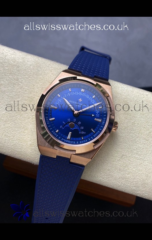 Vacheron Constantin Overseas True Moon Phase Rose Gold Blue Dial Swiss Replica Watch 