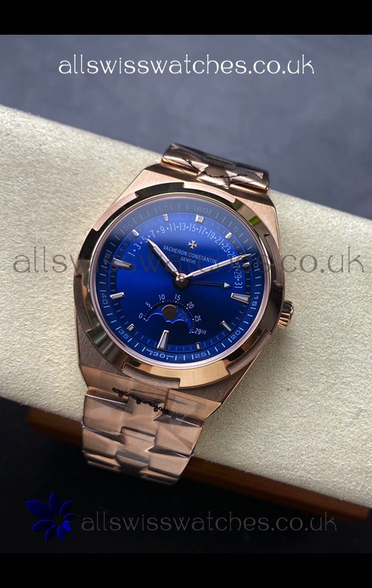 Vacheron Constantin Overseas True Moon Phase Rose Gold Blue Dial Swiss Replica Watch 
