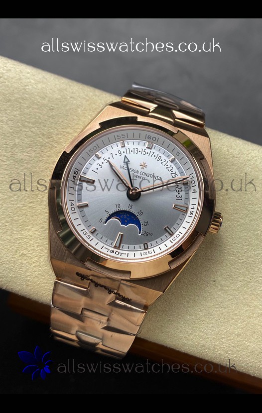 Vacheron Constantin Overseas True Moon Phase Rose Gold Steel Dial Swiss Replica Watch 