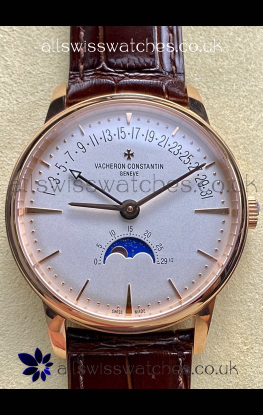 Vacheron Constantin Patrimony Moonphase Rose Gold White dial Swiss Replica Watch 