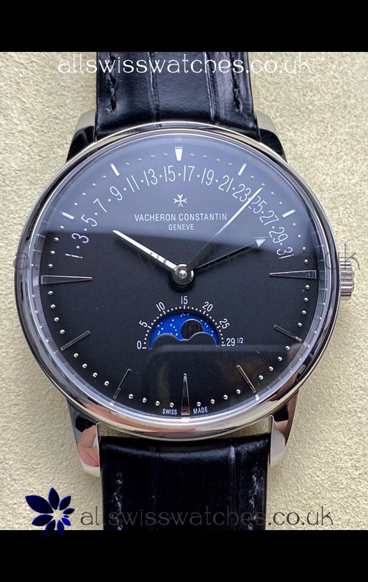 Vacheron Constantin Patrimony Moonphase Stainless Steel Black Dial Swiss Replica Watch 