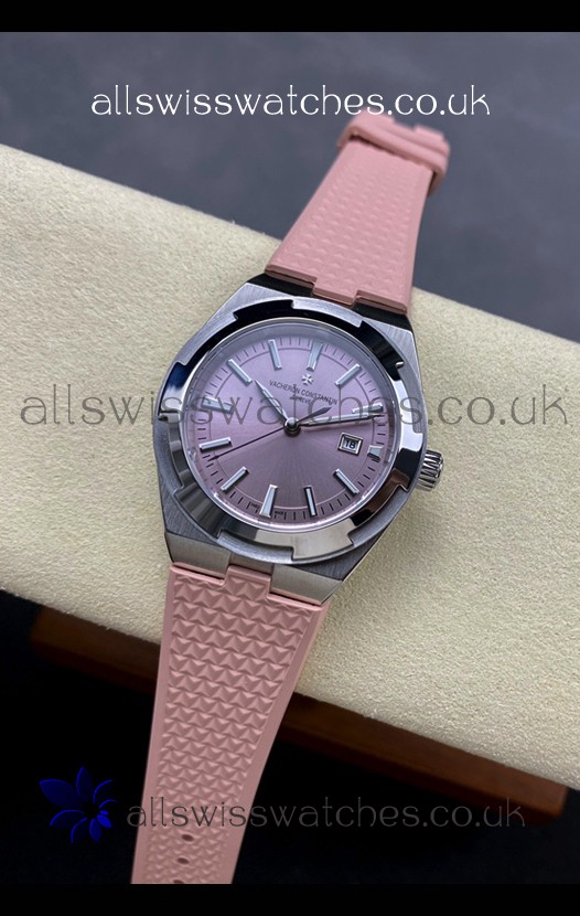 Vacheron Constantin Overseas 35MM Pink Dial Rubber Strap Super Clone Watch 