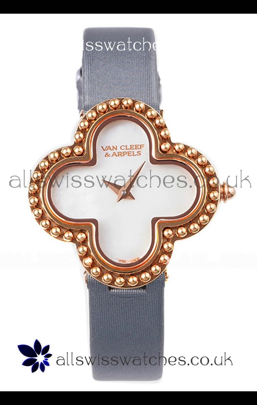 Van Cleef & Arpels Alhambra Rose Gold Grey Strap Watch 