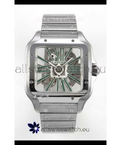 Santos De Cartier Super Clone Watch in Skeleton Dial Stainless Steel Case